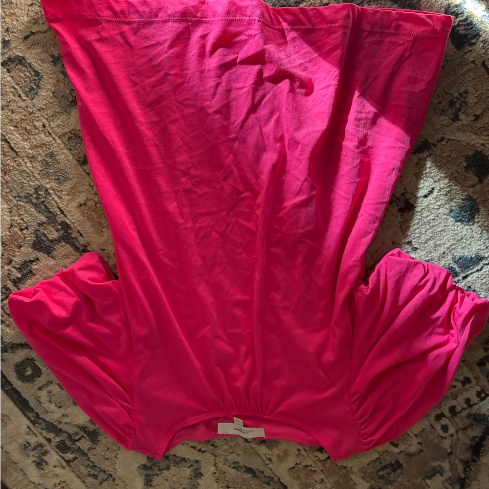 LOFT Hot Pink Short Bubble Sleeve Cotton T-Shirt - Picture 3 of 6